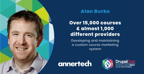 Alan Burke's DrupalCon Barcelona presentation is titled “Over 15,000 courses and almost 1,000 different providers – Developing and maintaining a custom Course Marketing system”