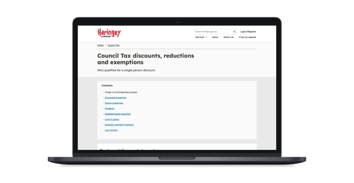 LocalGov Drupal's new guide navigation allows information – such as tax discounts, reductions and exemptions – to be presented in bite sized chunks