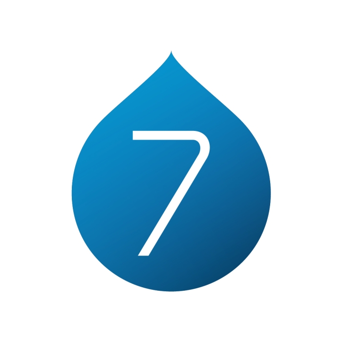 The number 7 appears in a blue Drupal drop.